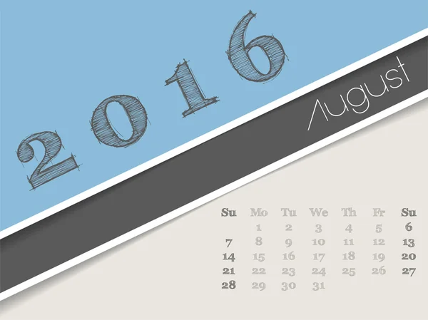 Simplista agosto 2016 diseño del calendario — Vector de stock