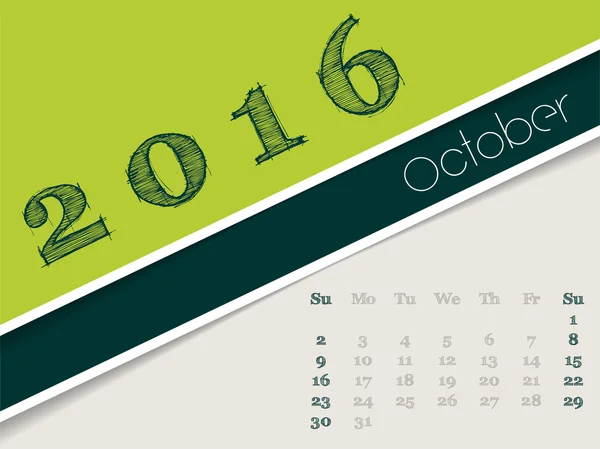 Design de calendário simplista outubro 2016 — Vetor de Stock