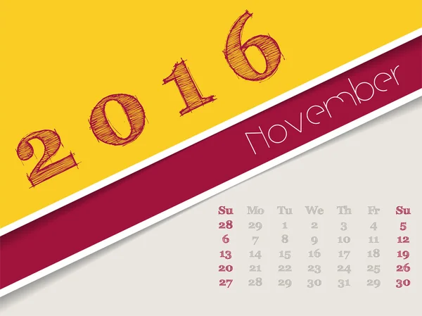 Simpatica novembre 2016 calendario design — Vettoriale Stock