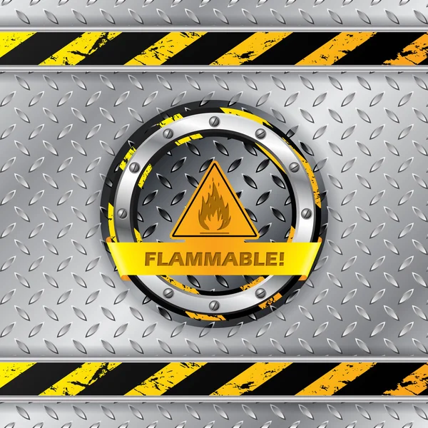 Flammable warning sign on metallic plate — Stock Vector