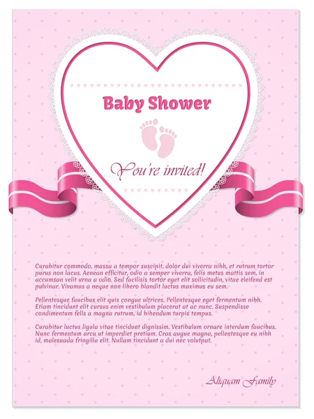 Pink baby shower invitation with text — Stock Vector