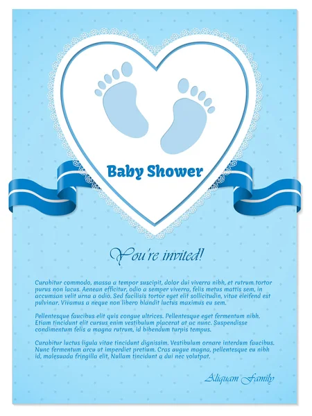 Blue baby shower invitation with text — Stock Vector