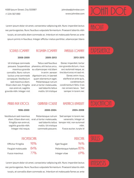 CV simplifié modèle de curriculum vitae avec des rayures rouges — Image vectorielle