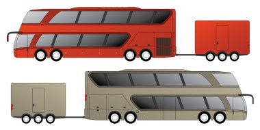 Double decker bus with attached trailer 