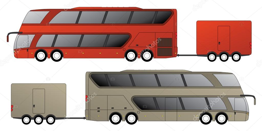 Double decker bus with attached trailer 