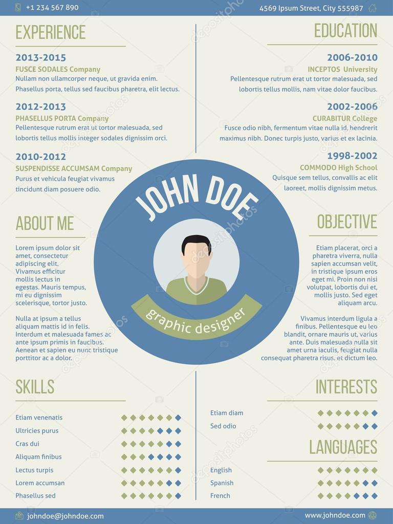 modern resume curriculum vitae with photo and name in center