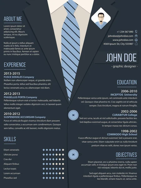 Cool CV plantilla cv con fondo de traje de negocios — Archivo Imágenes Vectoriales