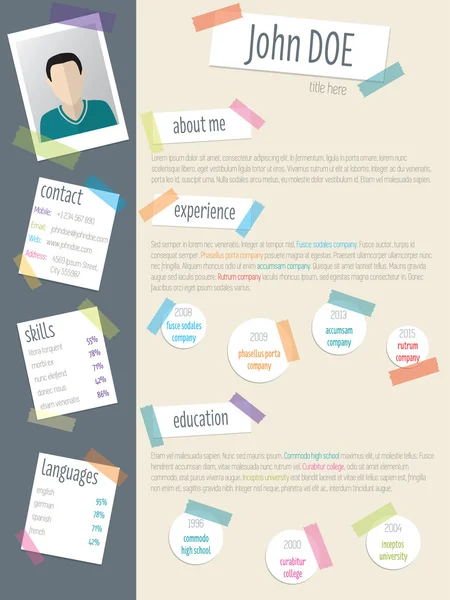 Cool resume cv with post its and color tapes — Stock Vector