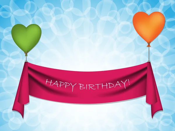 Happy birthday ribbon on heart balloons — Stockvector