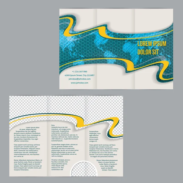 Modèle de brochure Tri-fold avec carte du monde griffonnée et orange w — Image vectorielle