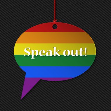Gay flagged speech bubble with text  clipart