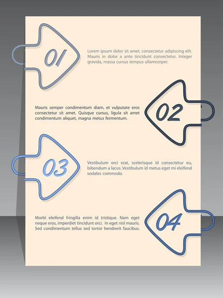 Pijl bindende clip infographic met voorbeeldtekst — Stockvector