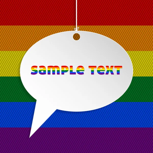 Burbuja de discurso con texto y fondo de bandera gay — Vector de stock