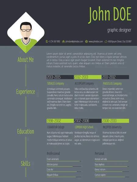 Curriculum cv moderno con foto e sfondo scuro — Vettoriale Stock