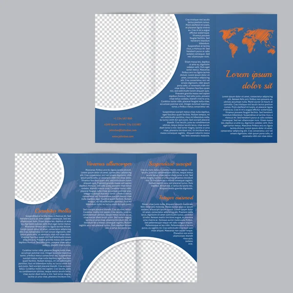 Flyer broschyr mall design med världen karta och foto contain — Stock vektor