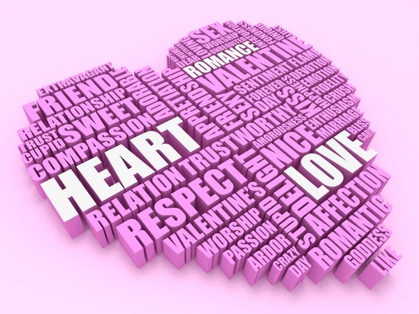 3D ομάδα λέξεων διαμόρφωση μια καρδιά με ροζ φόντο — Φωτογραφία Αρχείου