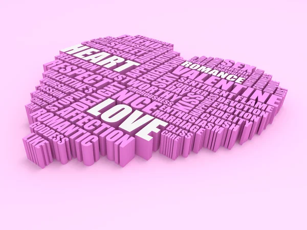 3d grupo de palabras que dan forma a un corazón sobre fondo rosa — Foto de Stock