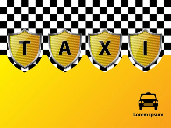 Fond publicitaire taxi avec boucliers métalliques — Image vectorielle