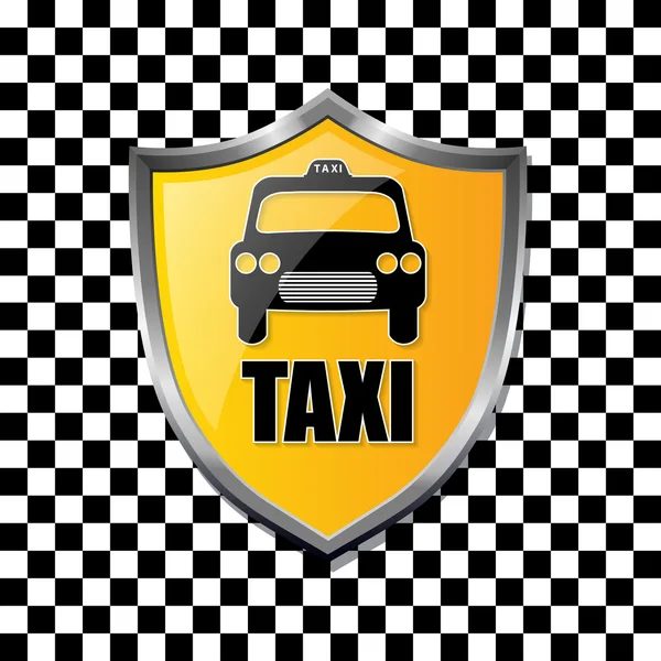 Badge bouclier de taxi sur fond damier — Image vectorielle