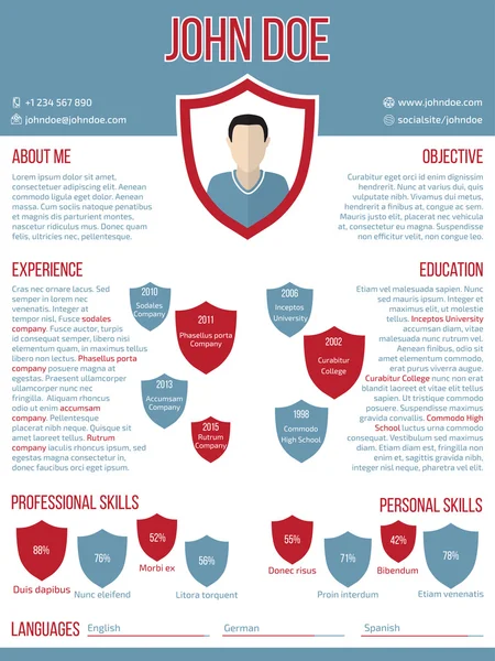 Modern resume cv template with shield shaped photo — Stock Vector