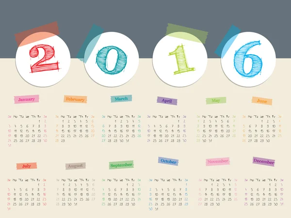 Impresionante calendario con cintas de color para 2016 — Vector de stock