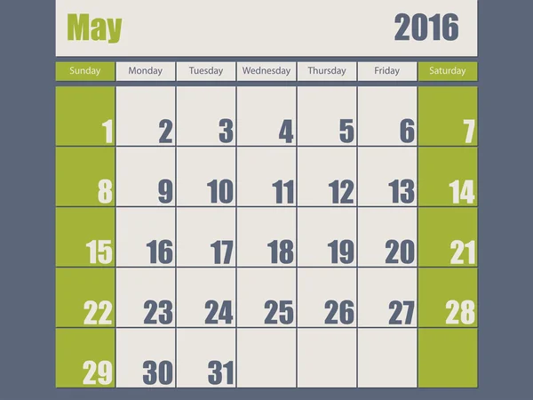 Calendario gennaio 2016 di colore verde blu — Vettoriale Stock