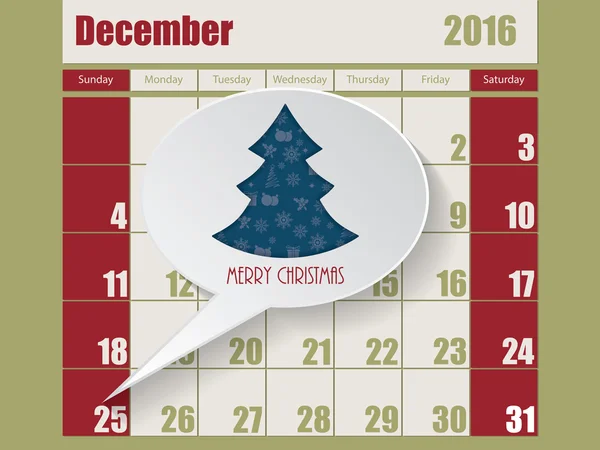 クリスマスを示す吹き出し付きカレンダー — ストックベクタ