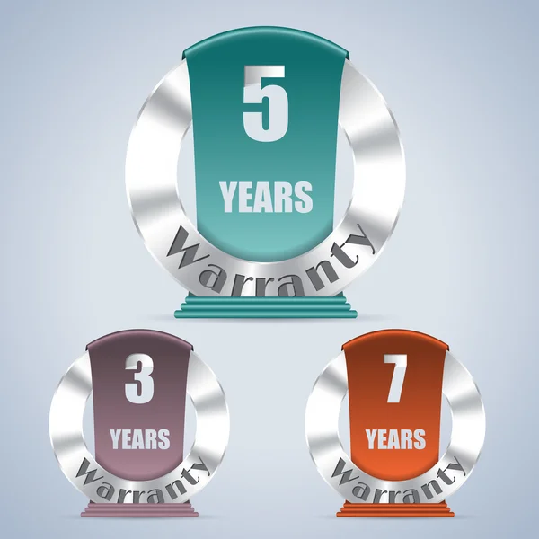 Hét öt és három év garancia jelvények — Stock Vector