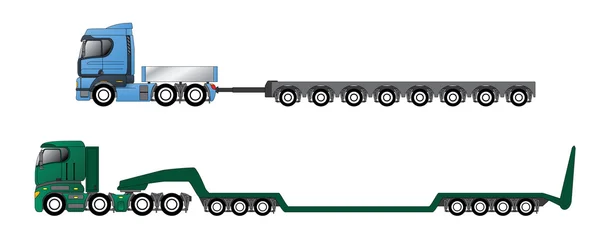 Caminhões com reboques de grandes dimensões e sobrepeso —  Vetores de Stock