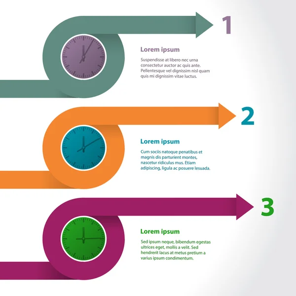 Curling nyilak infographic, óra sziluettek — Stock Vector