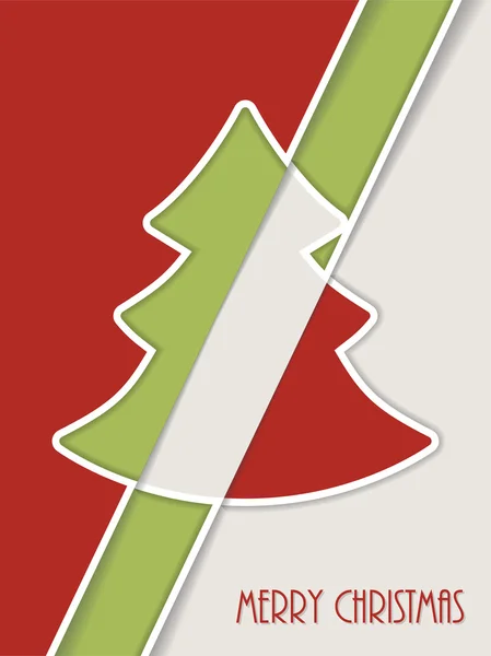 Saludo navideño simplista con árbol de línea blanca y sombra — Vector de stock