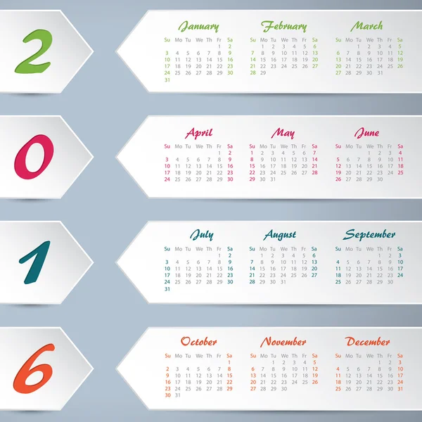 Nieuwe kalender met witte pijlen voor 2016 — Stockvector