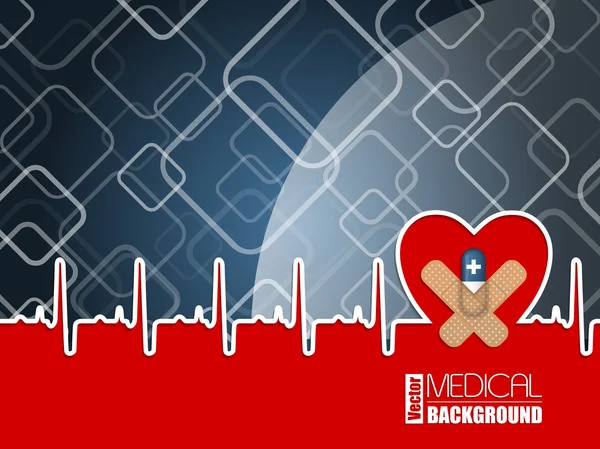 Fondo medico con cuore di ekg e pillola blu — Vettoriale Stock