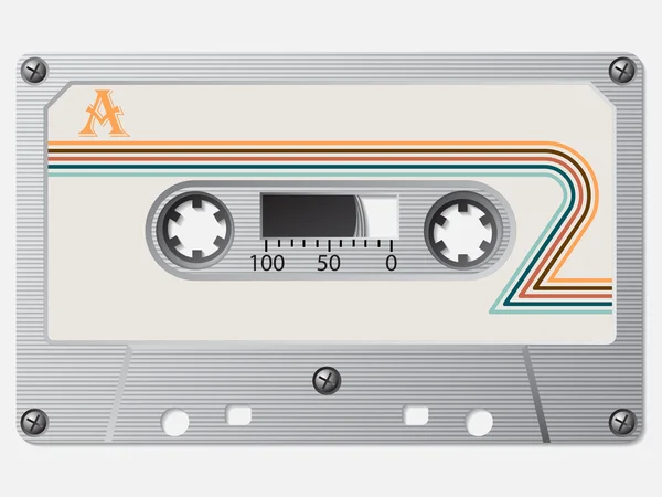Çizgili retro etiketi ile eski kaset — Stok Vektör