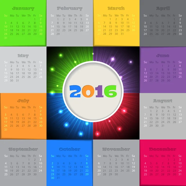Ξεχειλίζεις το 2016 ημερολόγιο σχεδιασμό — Διανυσματικό Αρχείο