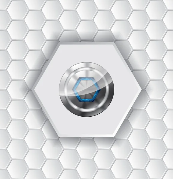 Fond abstrait avec hexagones et bouton brillant — Image vectorielle
