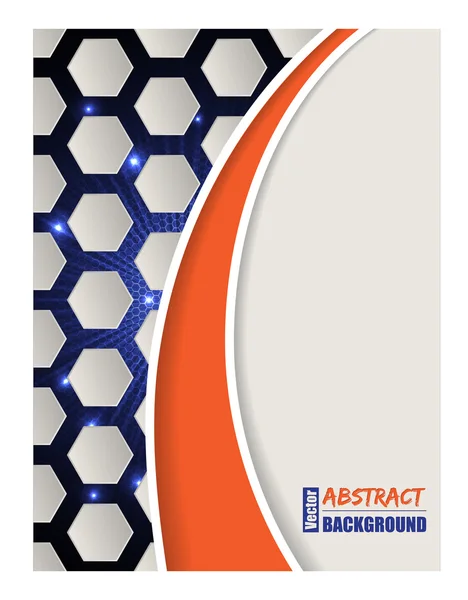 Bursting hexagon brochure with orange wave — Stock Vector