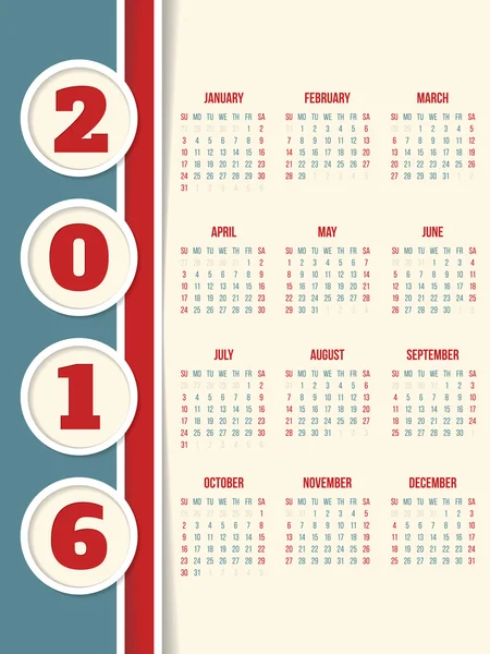 Дизайн календаря на 2016 рік з колами — стоковий вектор