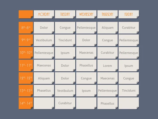 Orange timetable flat style with sample text — Stock Vector