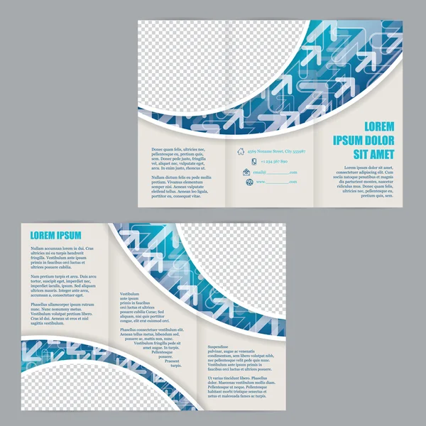 Modèle de flyer Tri-fold avec flèches sur vague bleue — Image vectorielle