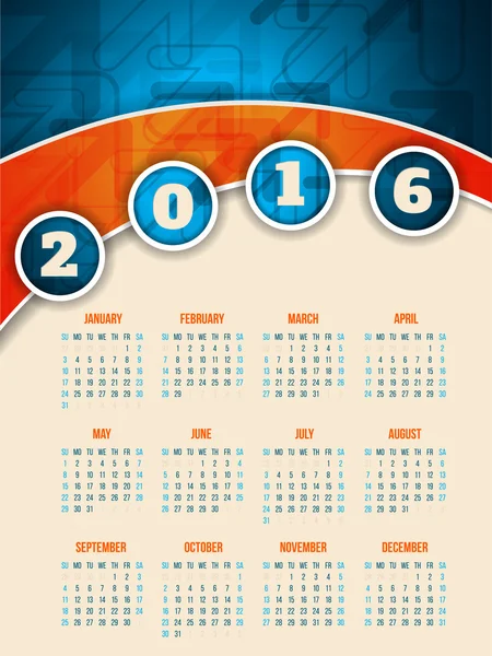 Kleurrijk 2016 kalendersjabloon met pijl achtergrond — Stockvector