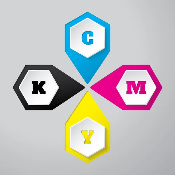 Fond d'écran Cmyk avec boutons hexagonaux 3D — Image vectorielle