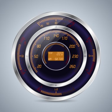 Fully digital speedometer rev counter in orange purple  clipart