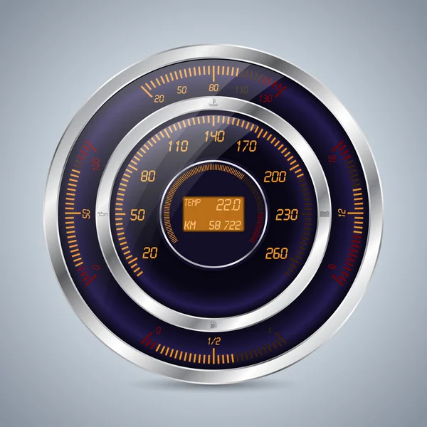 Full digital speedometer rev counter in orange purple — стоковый вектор