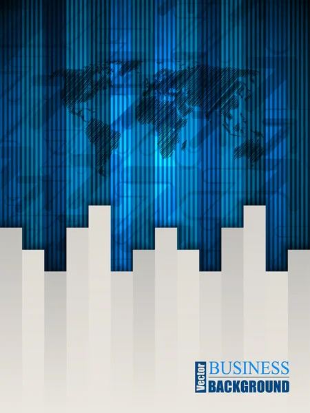 Brochure bleue avec des flèches rayures et carte — Image vectorielle