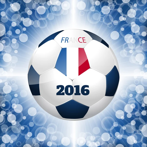 Afiche de pelota de fútbol con fondo azul y bandera francesa — Vector de stock