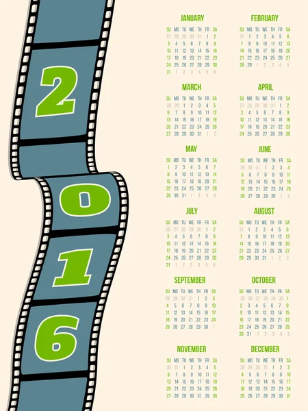 2016 年のフィルム ストリップとカレンダーのデザイン — ストックベクタ