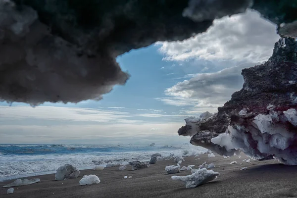 Prachtige Winter Zonnige Landschap Van Stille Oceaan Kustlijn Uitzicht Onder — Stockfoto