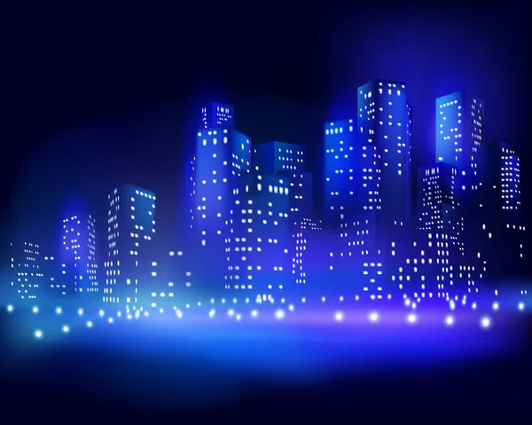 Skyskrapor på natten. Vektor illustration. — Stock vektor