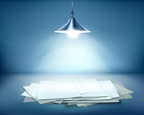 Work place with hanging lamp. Vector illustration.